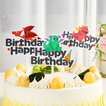 QIFU Dinozaver Torto Toppers Happy Birthday Party Okraski Otroci Dinozaver Stranka Suppiles Torto Vstavite Toppers Baby Tuš Dekor
