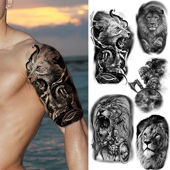 Realno Velike Lev Roko Plemena Začasne Tetovaže Za Moške Odrasle Tiger Vitez Ponaredek Tetovaže Nalepke Body Art Vodo Prenos Tatoos