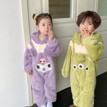 Sanrioed Anime Cinnamoroll Kuromi Flanela Otroke, Igralne Obleke Kawaii Baby Girl Boy Pižame Jumpsuit Za Malčke Oblačila, Otroški Kombinezon