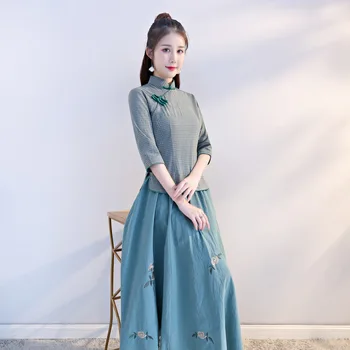 SHENG COCO Tradicionalna Kitajska Obleka Za Žensko Predalčni Trak Majice In Krila Določa Hanfu Bombaž Klasično Lepoto Kitajski Obleko
