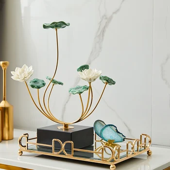 Sodobna Lepo Cvetoči Lotus Listov Keramični Okrasni Kovinski Umetnosti Model Soba Hotel Dekor Novo Hišo Postavitev Obrata Figurice Darila