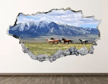 Teče Konj vinilna - Kmetija 3D Razbil Wall Art Nalepke Otroci Soba Dekor Vinil Doma Plakat po Meri Darilo KD885
