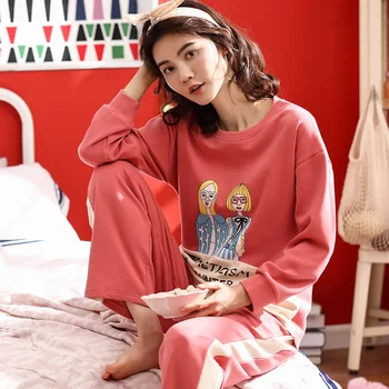 Ženske 2019 pomlad in poletje ženske pižame ženske jeseni nova dva kosa dolgimi rokavi, hlače korejskih žensk pajama določa pižami