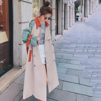 ženske priložnostne barva dvojno zapenjanje outwear moda sashes urad plašč elegantna epaulet design dolg jarek